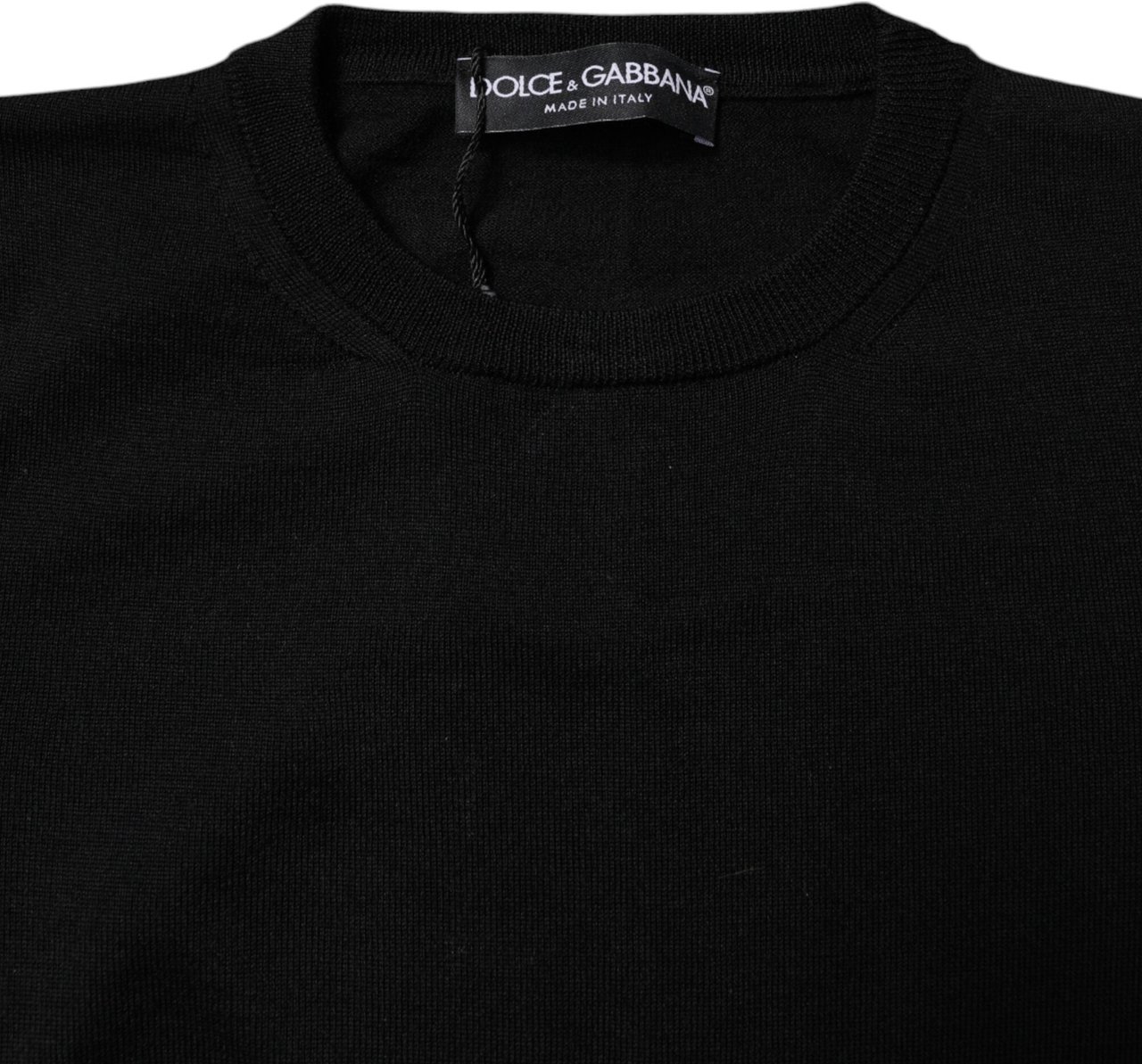 Dolce & Gabbana Black Wool Knit Crew Neck Pullover Sweater Zwart