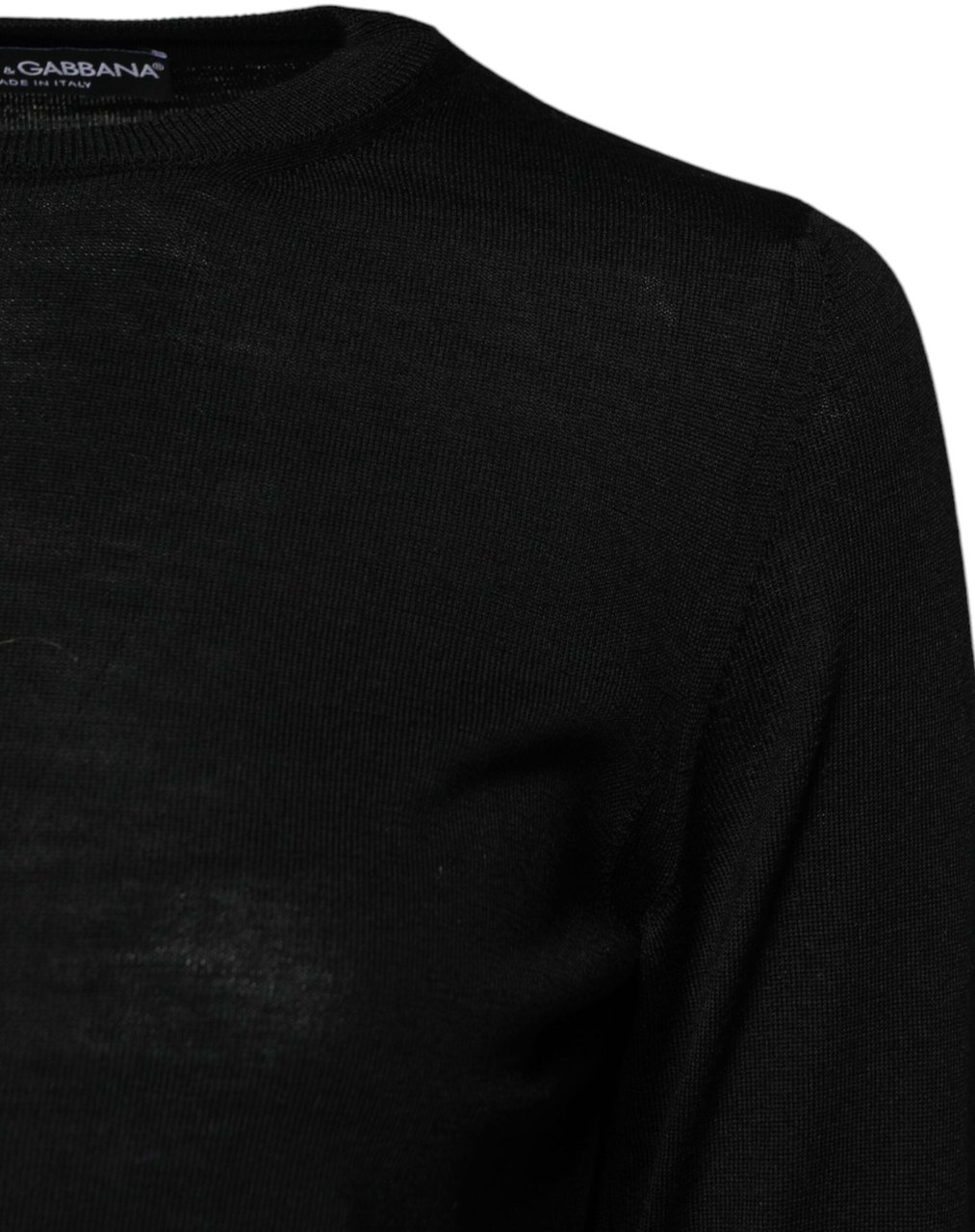 Dolce & Gabbana Black Wool Knit Crew Neck Pullover Sweater Zwart