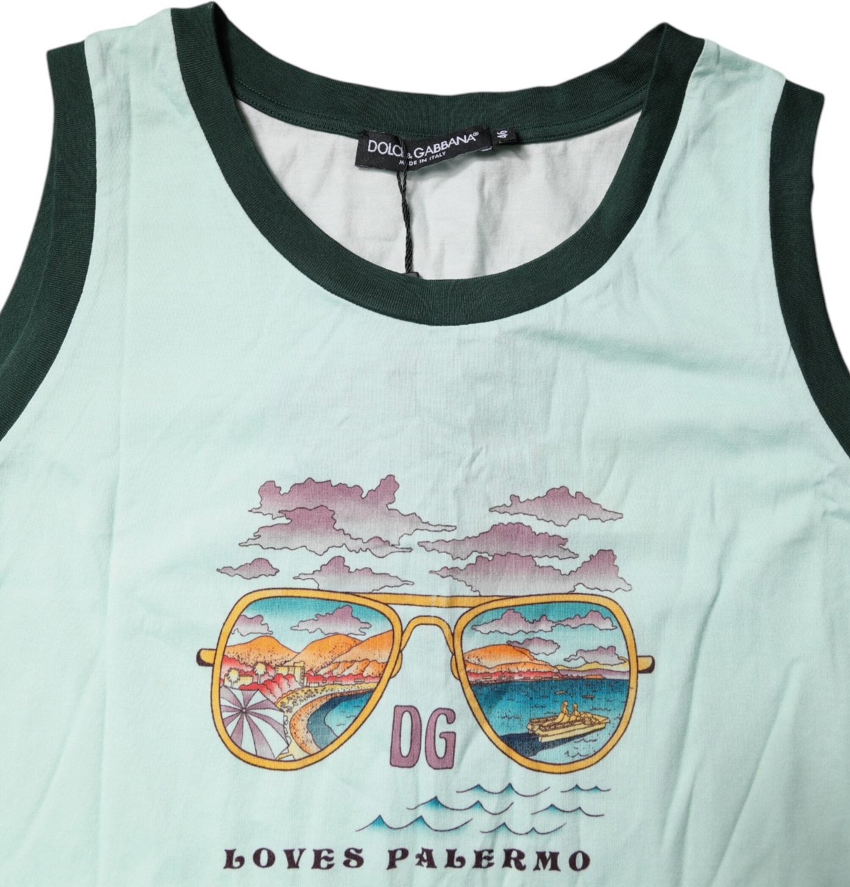 Dolce & Gabbana Light Green Graphic Print Sleeveless Tank T-shirt Lime