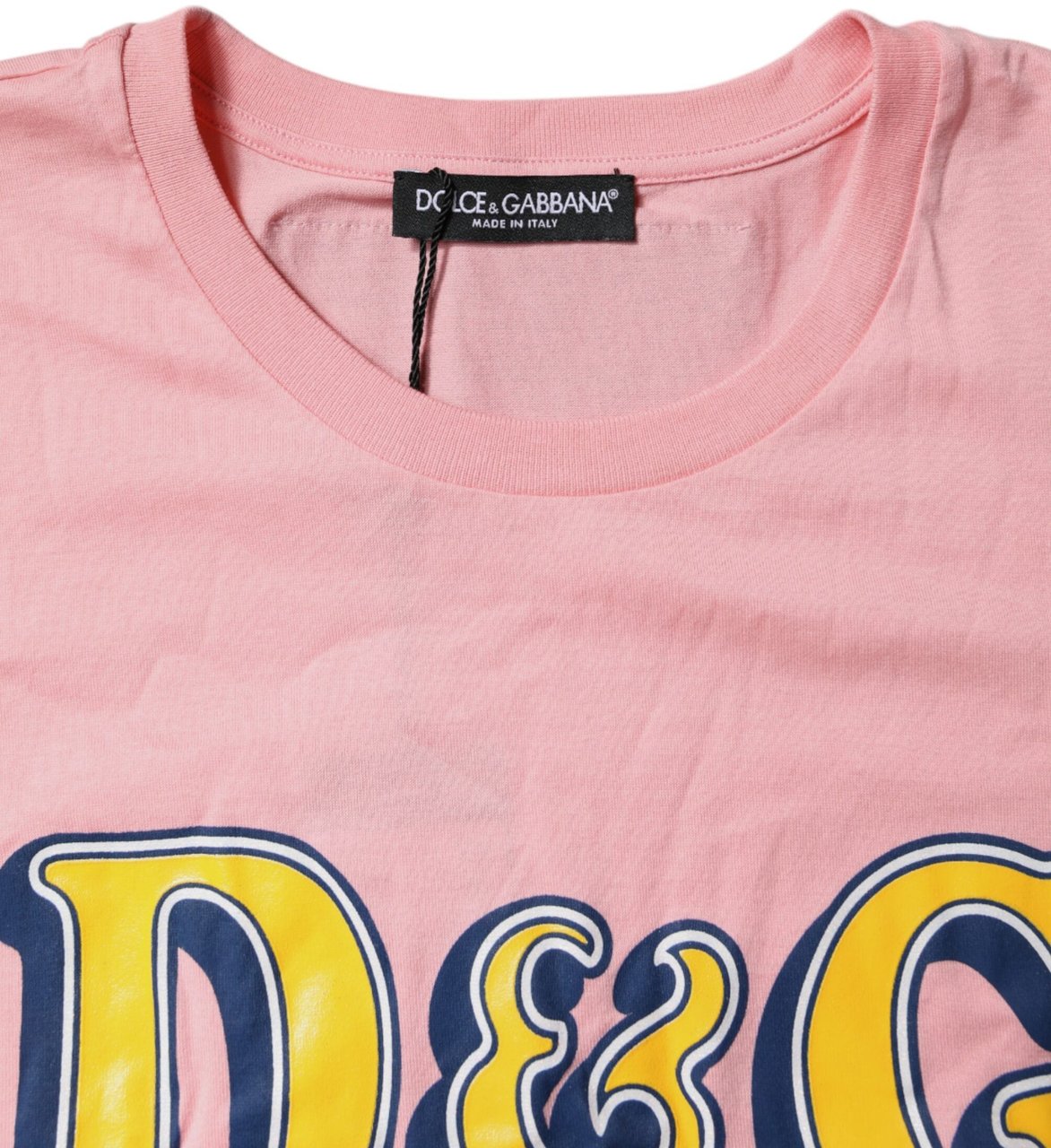 Dolce & Gabbana Pink Logo Print Cotton Crew Neck Tee T-shirt Roze