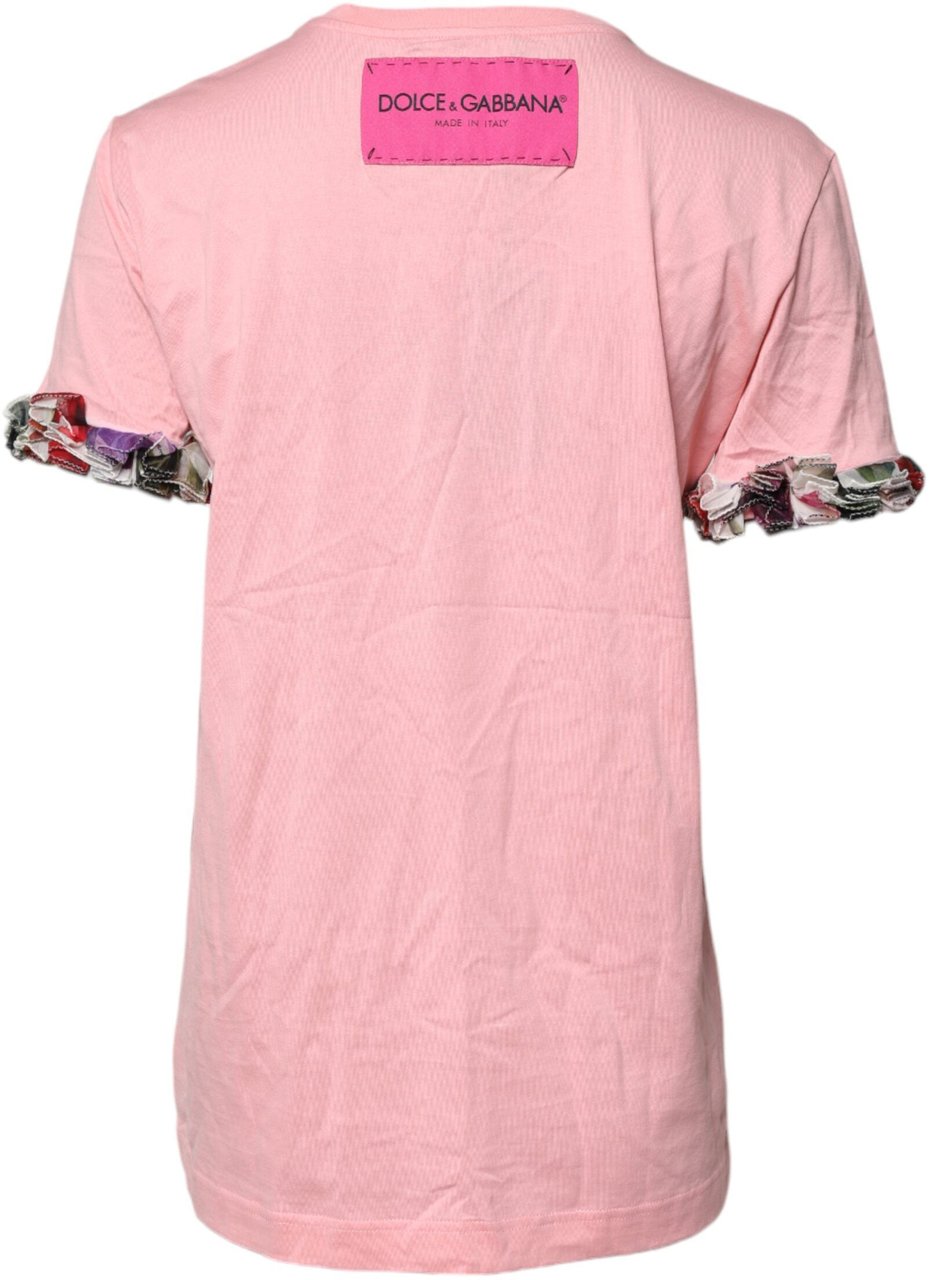 Dolce & Gabbana Pink Logo Print Cotton Crew Neck Tee T-shirt Roze