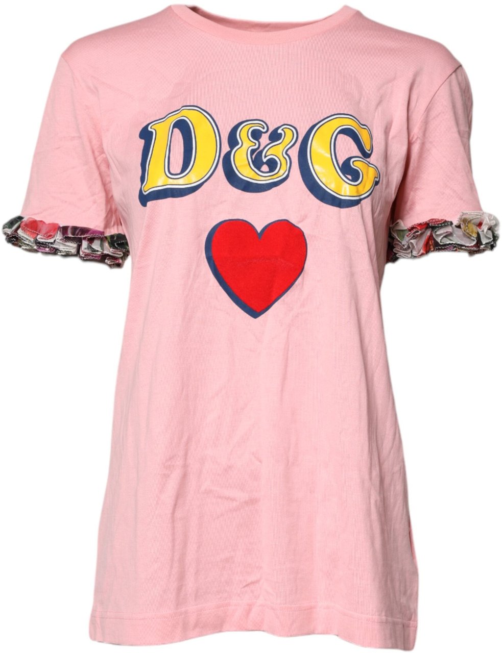 Dolce & Gabbana Pink Logo Print Cotton Crew Neck Tee T-shirt Roze