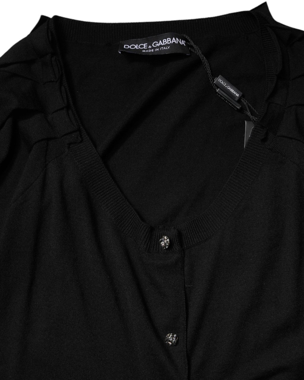 Dolce & Gabbana Black Button Down Short Sleeve Blouse Top Zwart