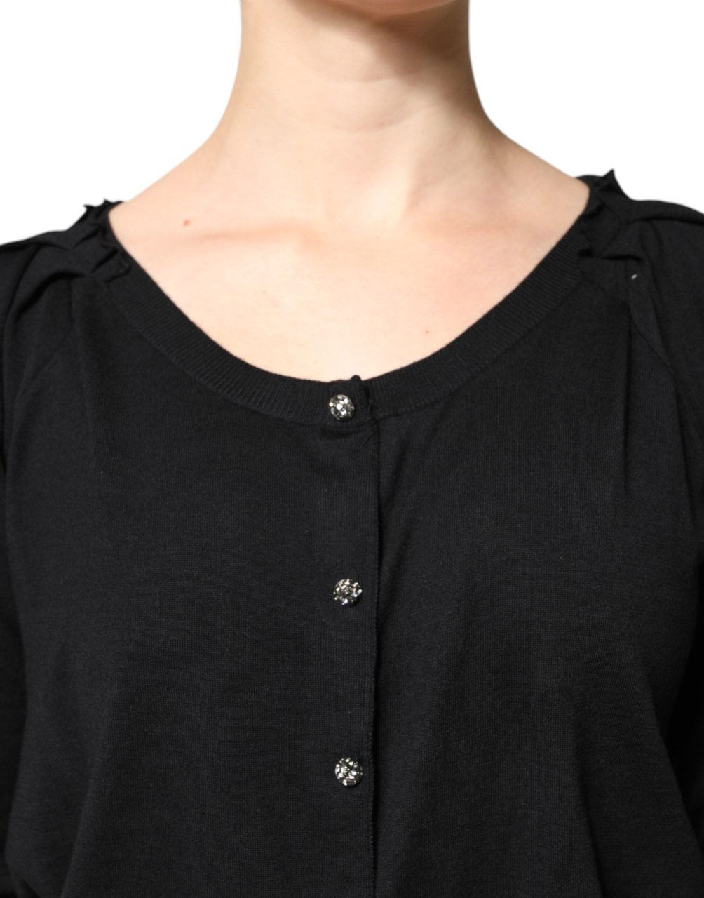 Dolce & Gabbana Black Button Down Short Sleeve Blouse Top Zwart