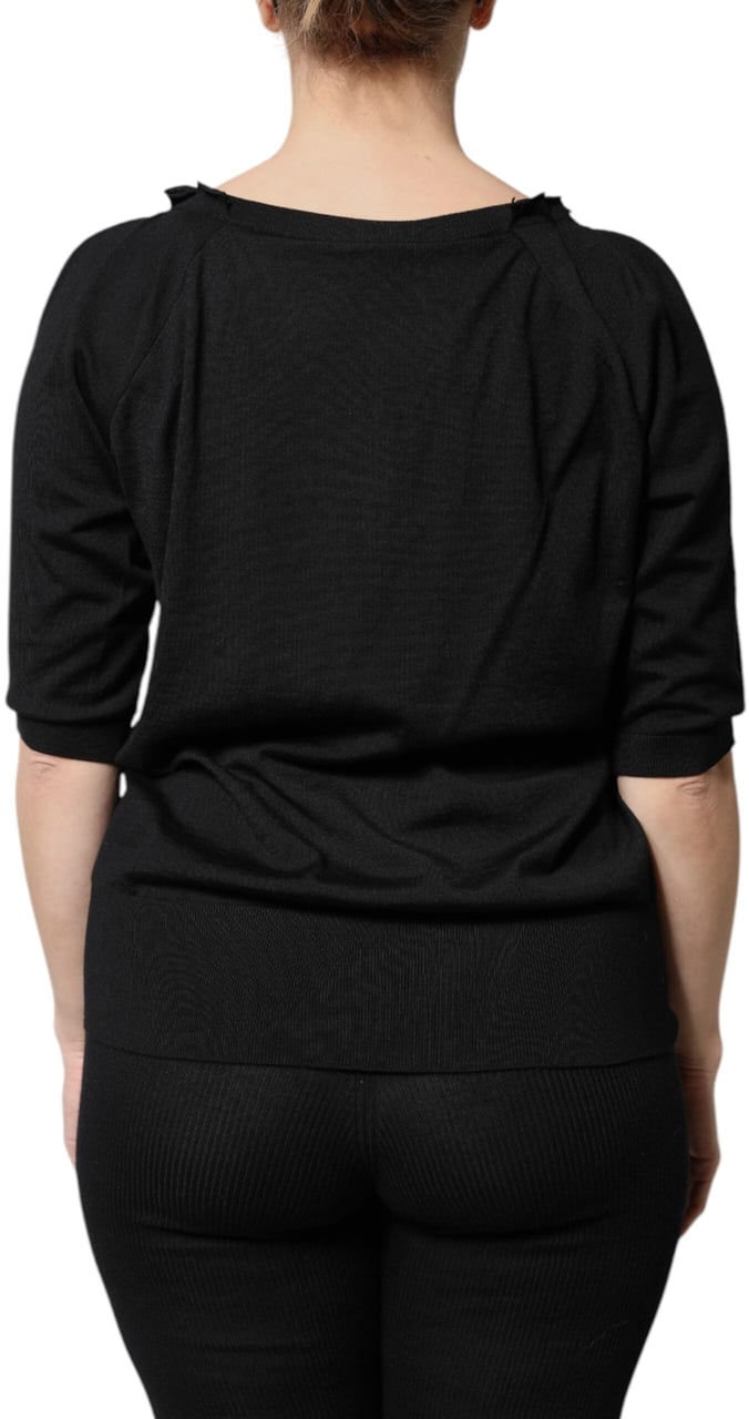 Dolce & Gabbana Black Button Down Short Sleeve Blouse Top Zwart