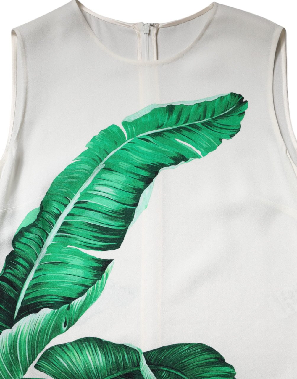 Dolce & Gabbana White Banana Leaf Print Round Neck Tank Top Wit