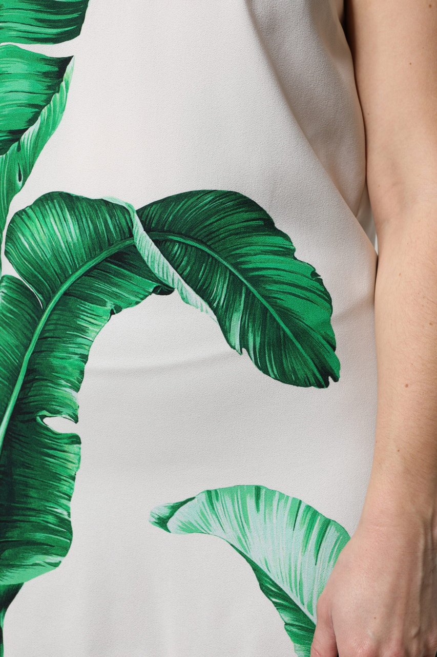 Dolce & Gabbana White Banana Leaf Print Round Neck Tank Top Wit