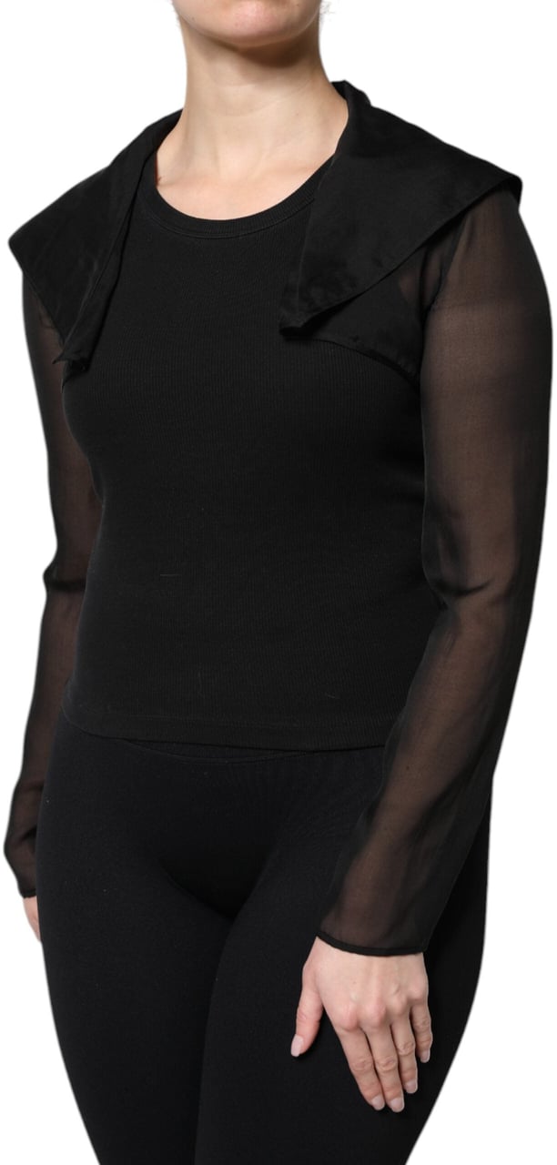 Dolce & Gabbana Black Silk Sheer Long Sleeves Blouse Top Zwart