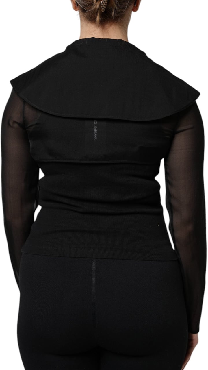 Dolce & Gabbana Black Silk Sheer Long Sleeves Blouse Top Zwart