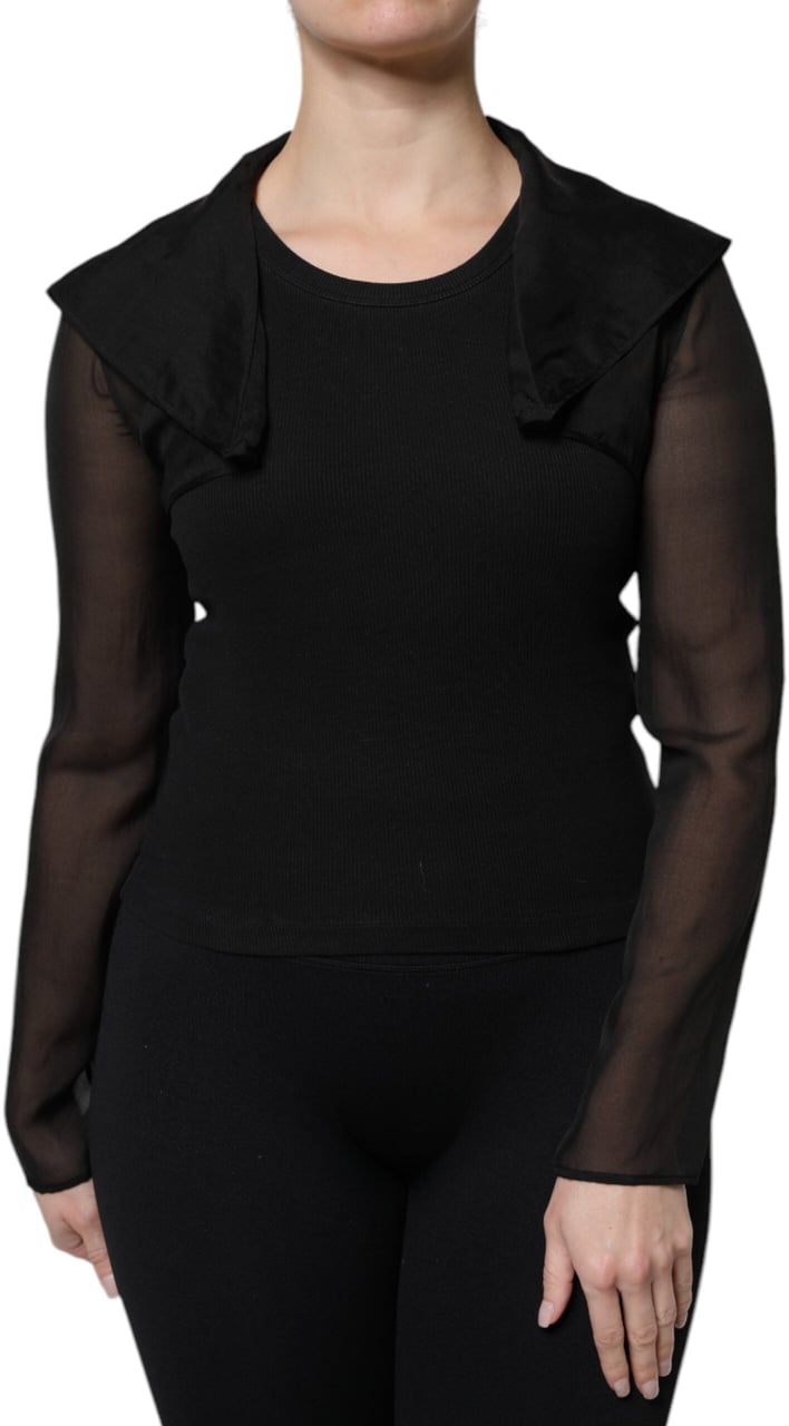 Dolce & Gabbana Black Silk Sheer Long Sleeves Blouse Top Zwart