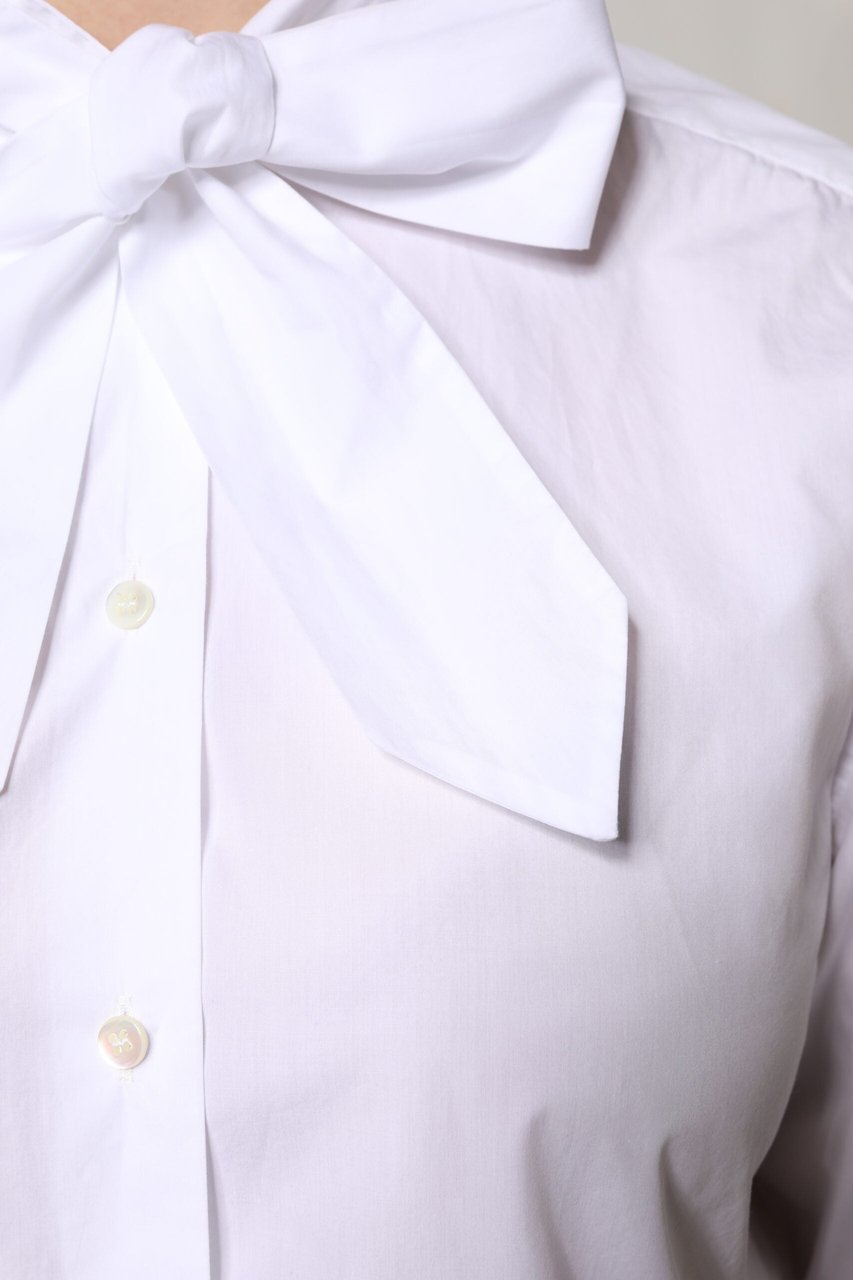 Dolce & Gabbana White Ascot Collar Long Sleeve Blouse Top Wit