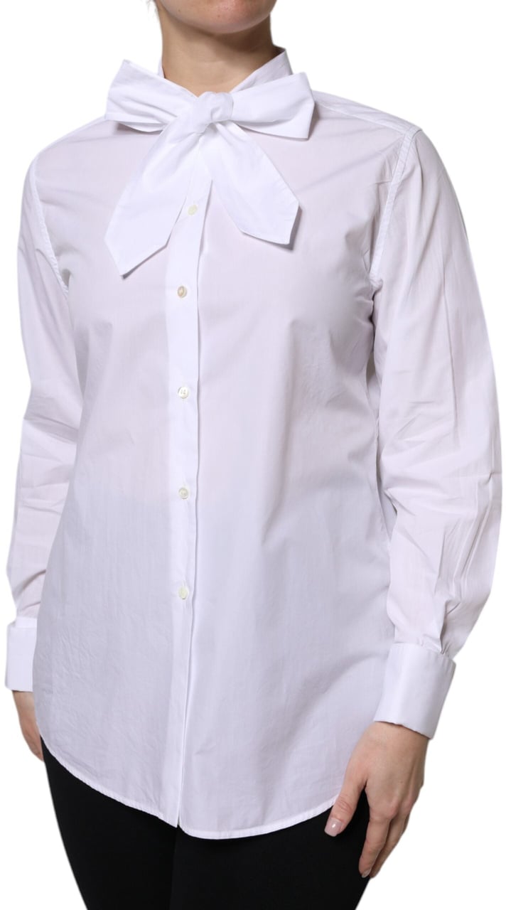 Dolce & Gabbana White Ascot Collar Long Sleeve Blouse Top Wit