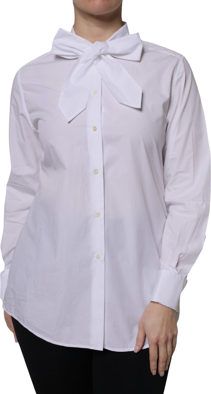 Dolce & Gabbana White Ascot Collar Long Sleeve Blouse Top Wit