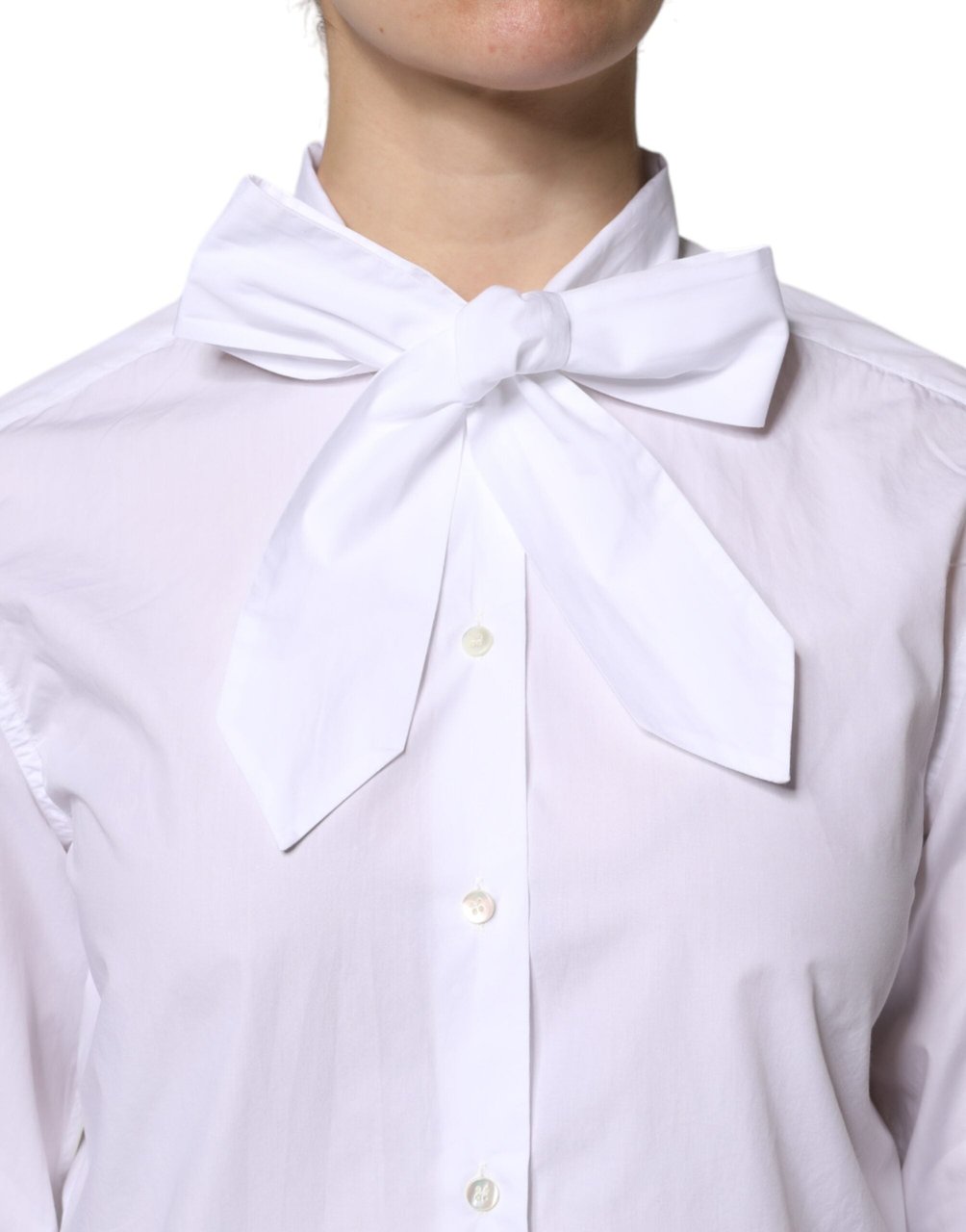 Dolce & Gabbana White Ascot Collar Long Sleeve Blouse Top Wit
