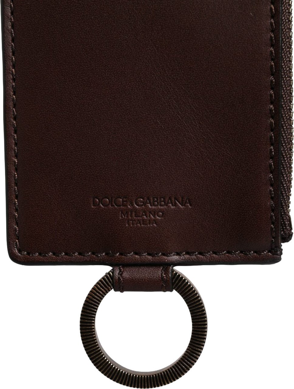 Dolce & Gabbana Brown Calf Leather Lanyard Logo Card Holder Wallet Bruin