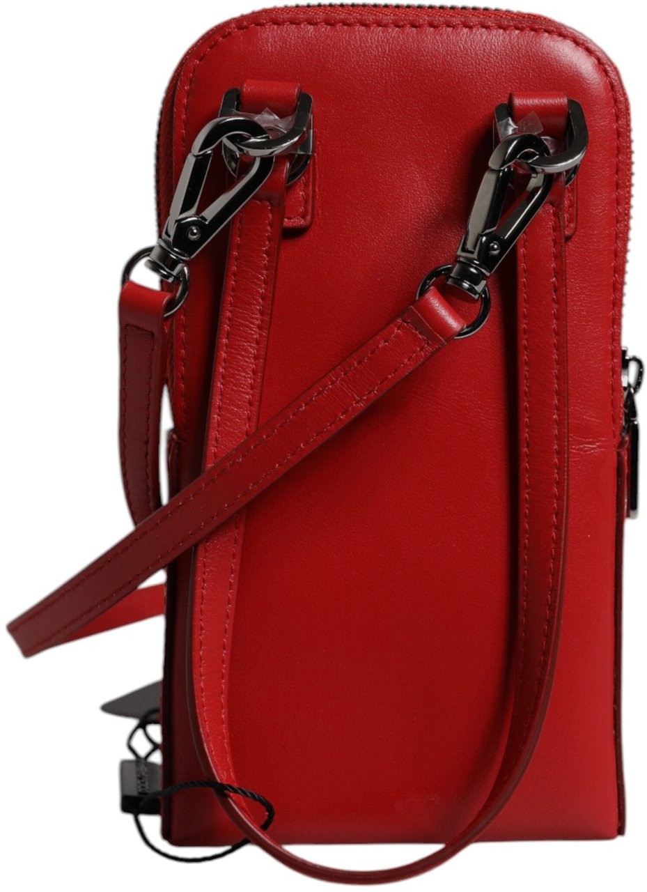 Dolce & Gabbana Red Leather Purse Phone Sling Crossbody Neck Strap Bag Rood