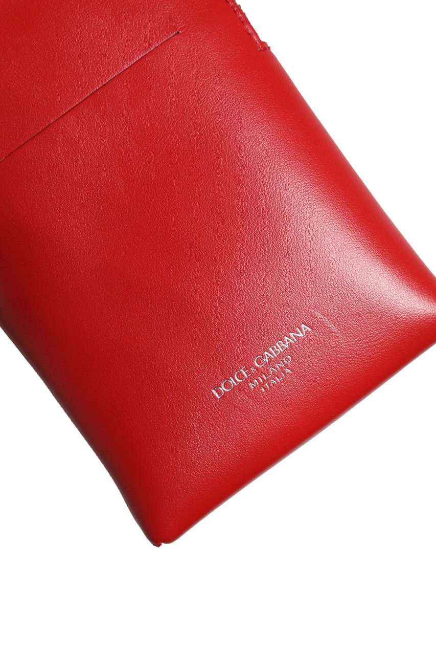 Dolce & Gabbana Red Leather Purse Phone Sling Crossbody Neck Strap Bag Rood