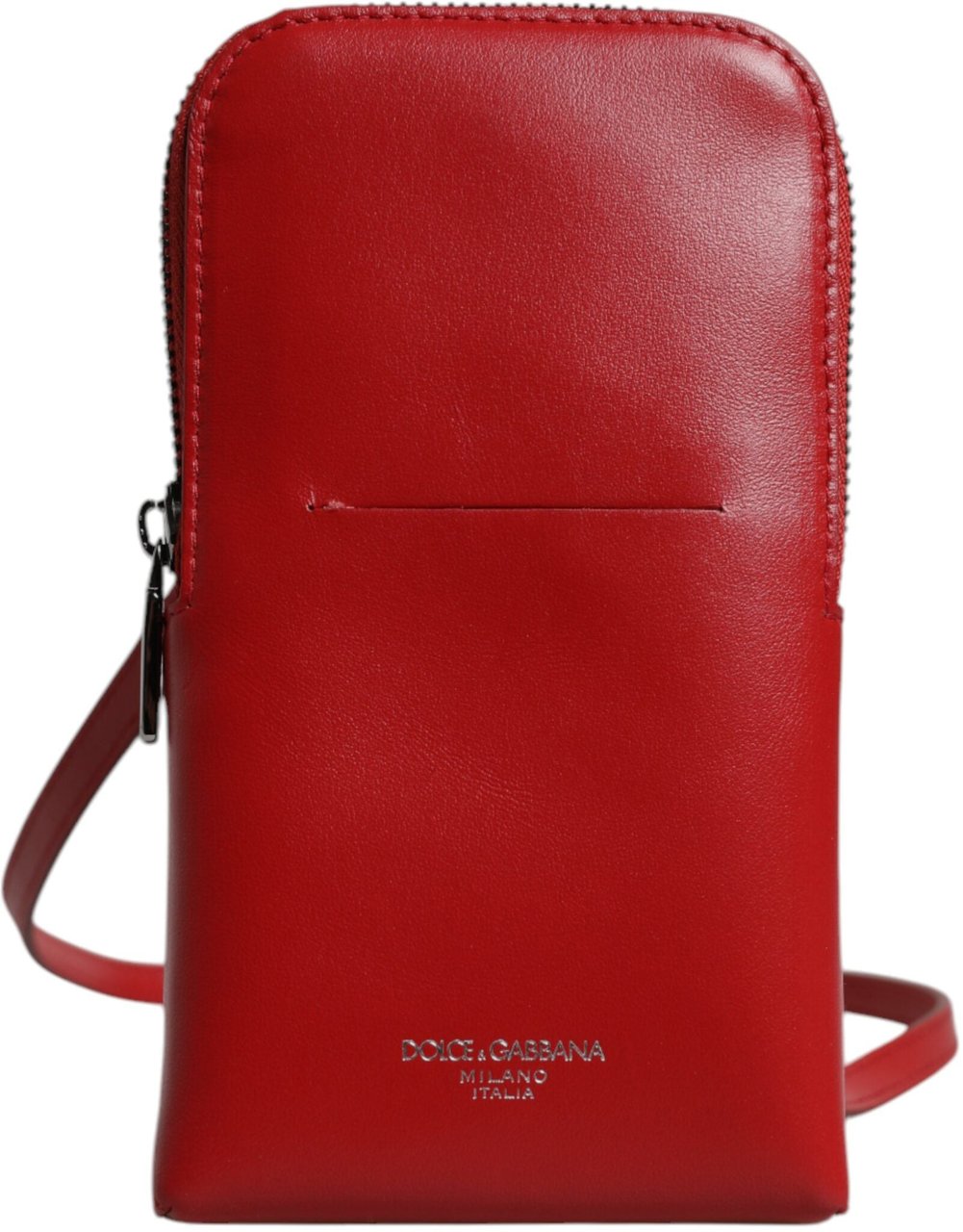Dolce & Gabbana Red Leather Purse Phone Sling Crossbody Neck Strap Bag Rood
