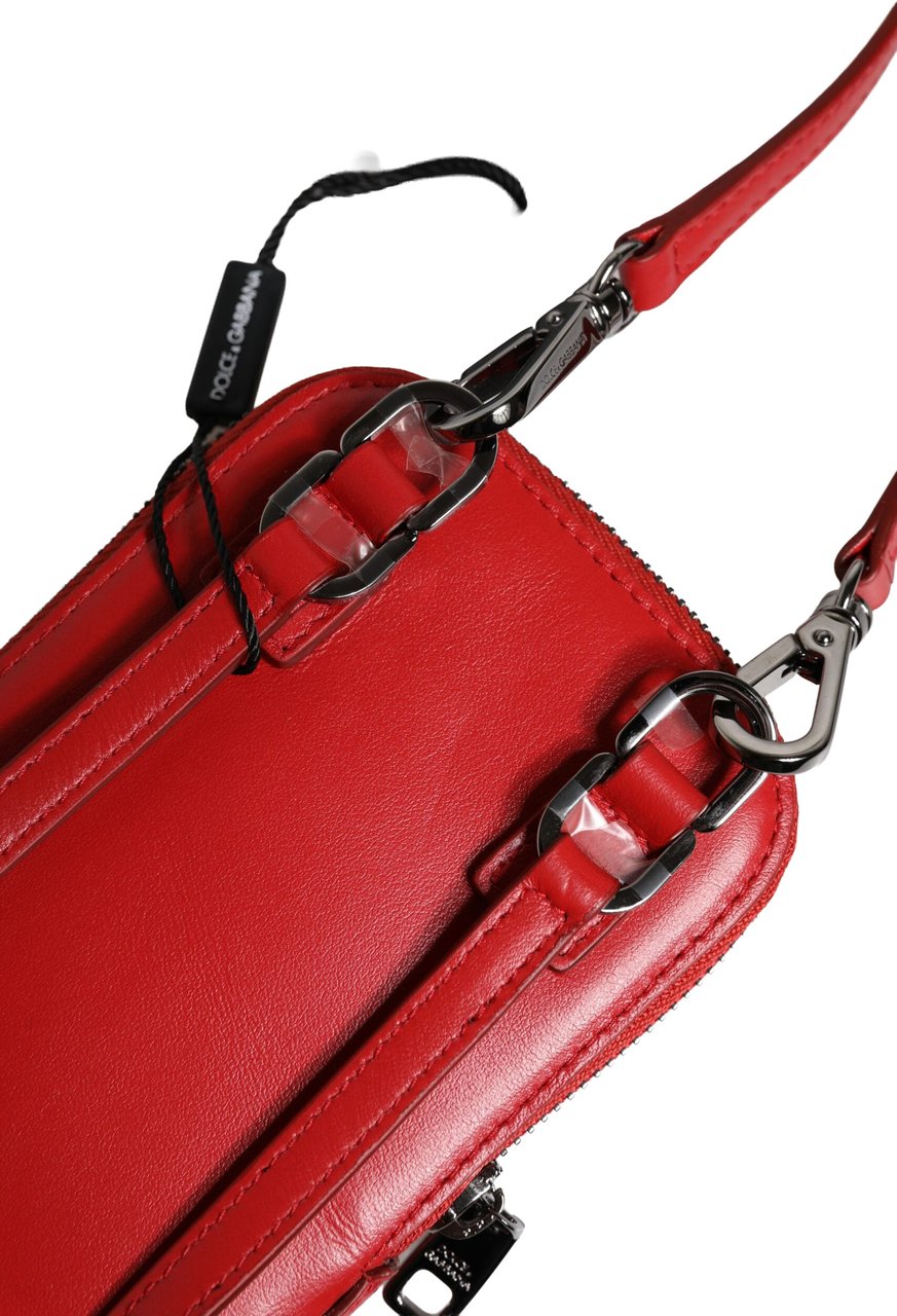 Dolce & Gabbana Red Leather Purse Phone Sling Crossbody Neck Strap Bag Rood
