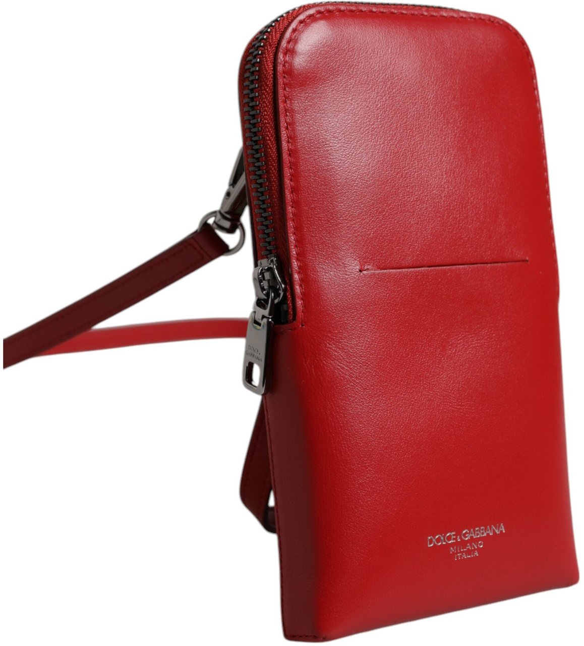 Dolce & Gabbana Red Leather Purse Phone Sling Crossbody Neck Strap Bag Rood