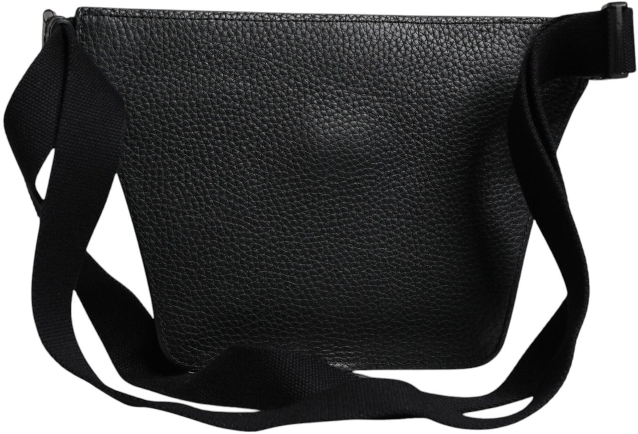 Dolce & Gabbana Black Calfskin Logo Plaque Belt Waist Men Fanny Pack Bag Zwart