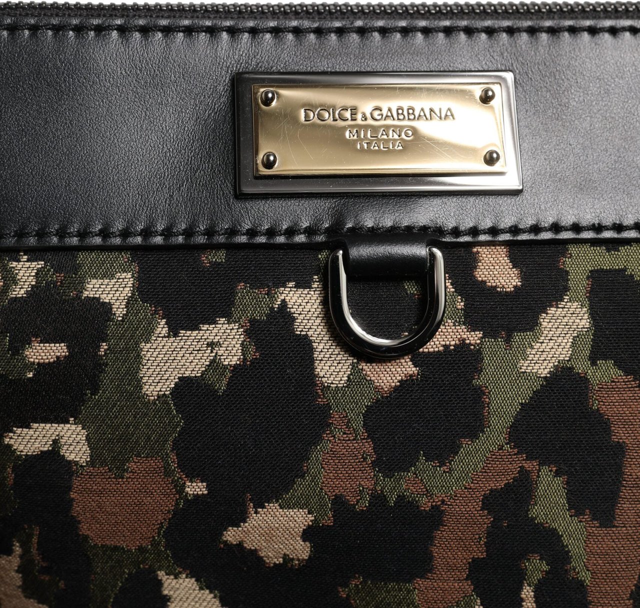 Dolce & Gabbana Multicolor Leopard Jacquard Print Logo Plaque Pouch Bag Divers