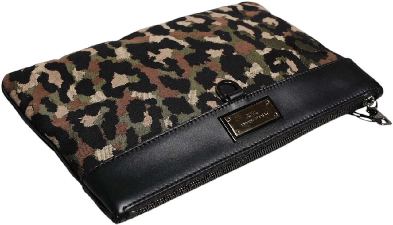 Dolce & Gabbana Multicolor Leopard Jacquard Print Logo Plaque Pouch Bag Divers