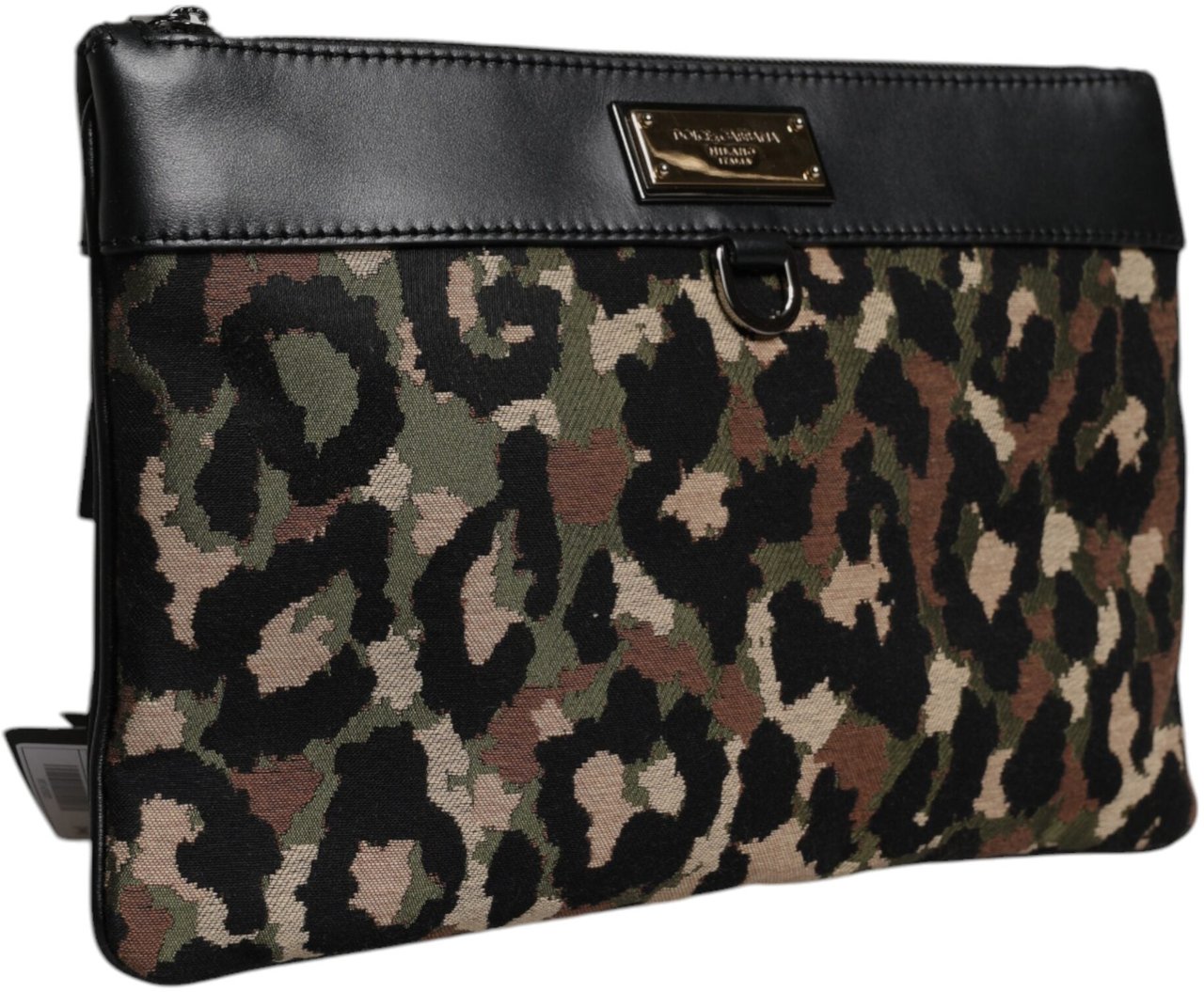 Dolce & Gabbana Multicolor Leopard Jacquard Print Logo Plaque Pouch Bag Divers