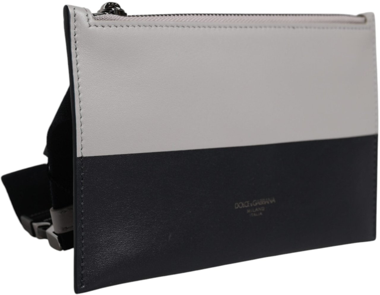 Dolce & Gabbana Black White Leather Logo Embossed Crossbody Bag Divers