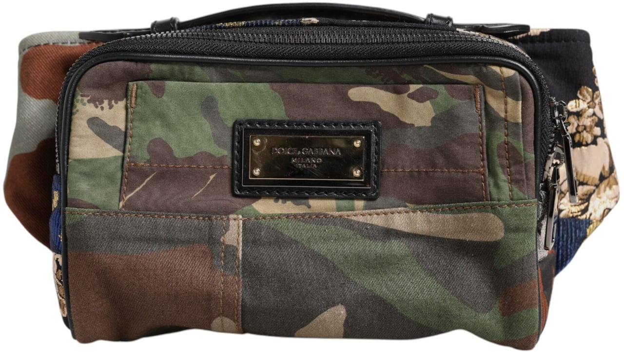 Dolce & Gabbana Multicolor Camouflage Patchwork Logo Waist Fanny Pack Bag Divers