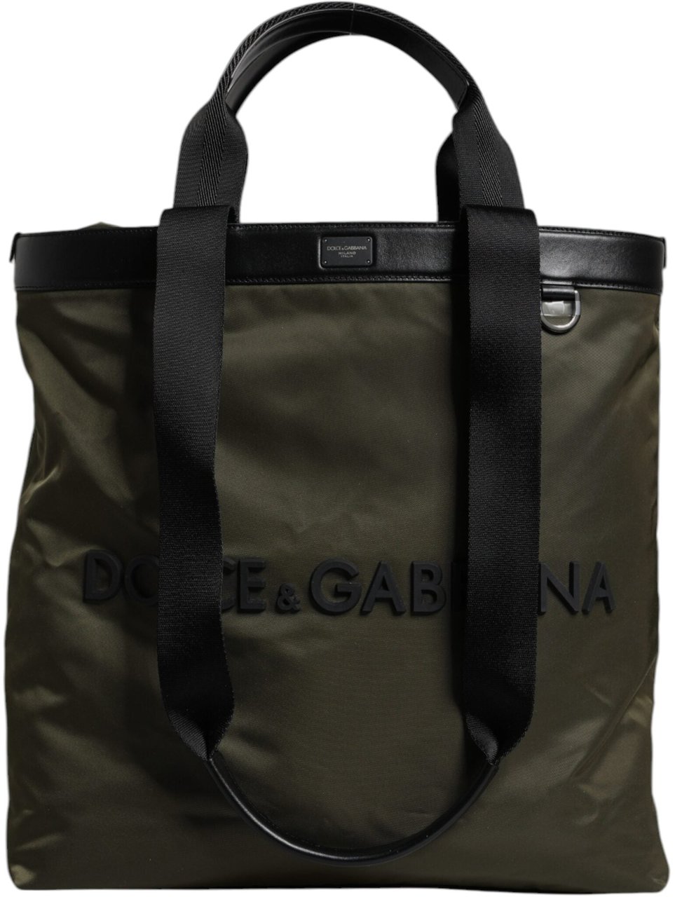 Dolce & Gabbana Military Green Nylon Shoulder Strap Tote Bag Geel