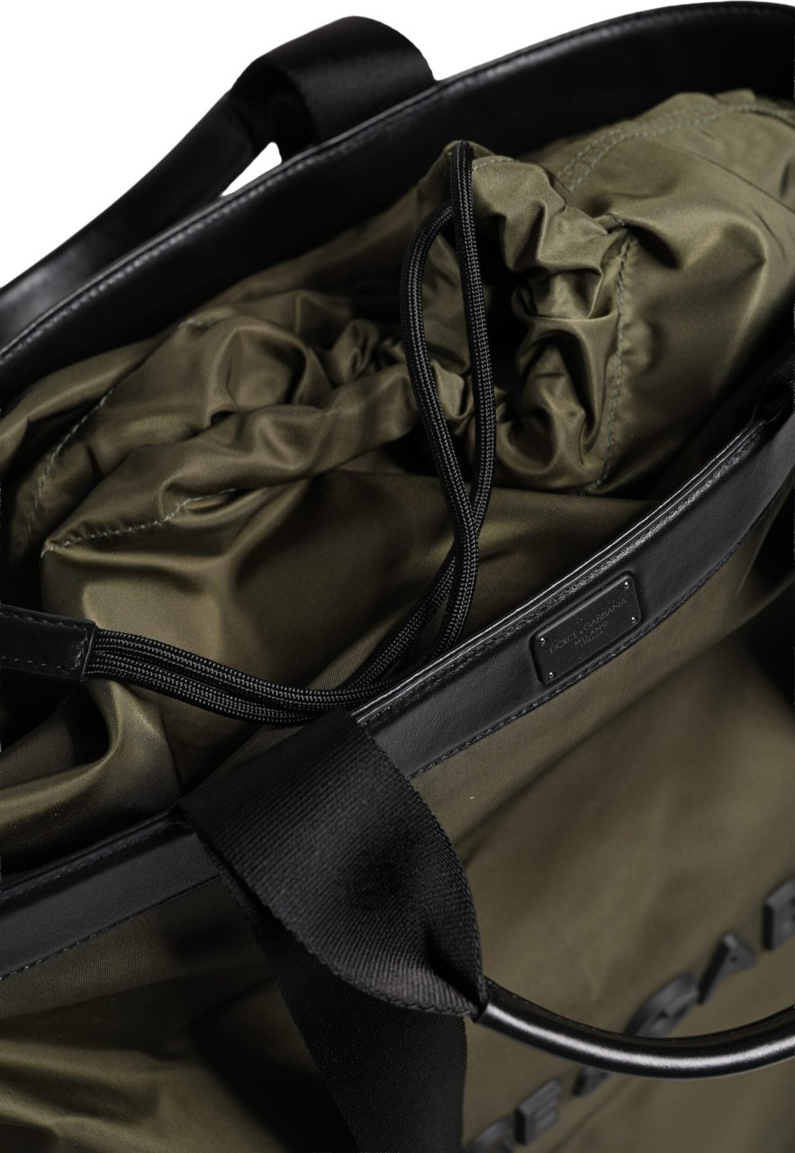 Dolce & Gabbana Military Green Nylon Shoulder Strap Tote Bag Geel