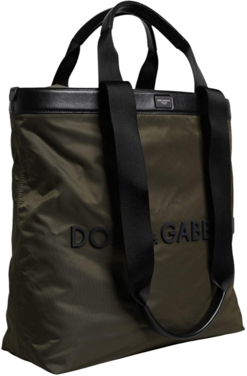 Dolce & Gabbana Military Green Nylon Shoulder Strap Tote Bag Geel