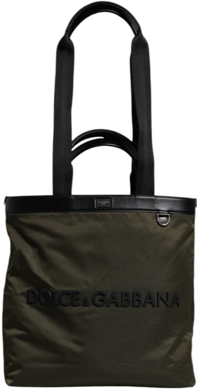 Dolce & Gabbana Military Green Nylon Shoulder Strap Tote Bag Geel