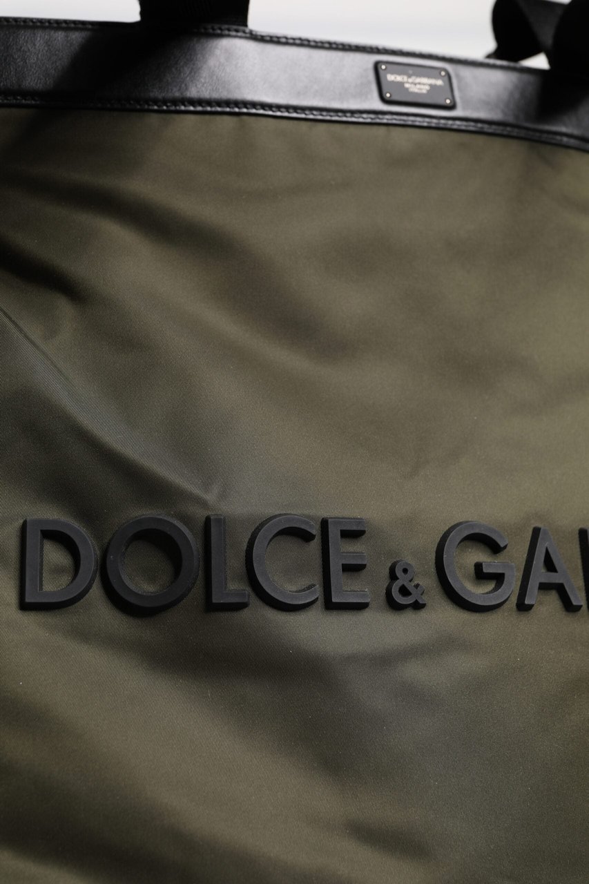Dolce & Gabbana Military Green Nylon Shoulder Strap Tote Bag Geel