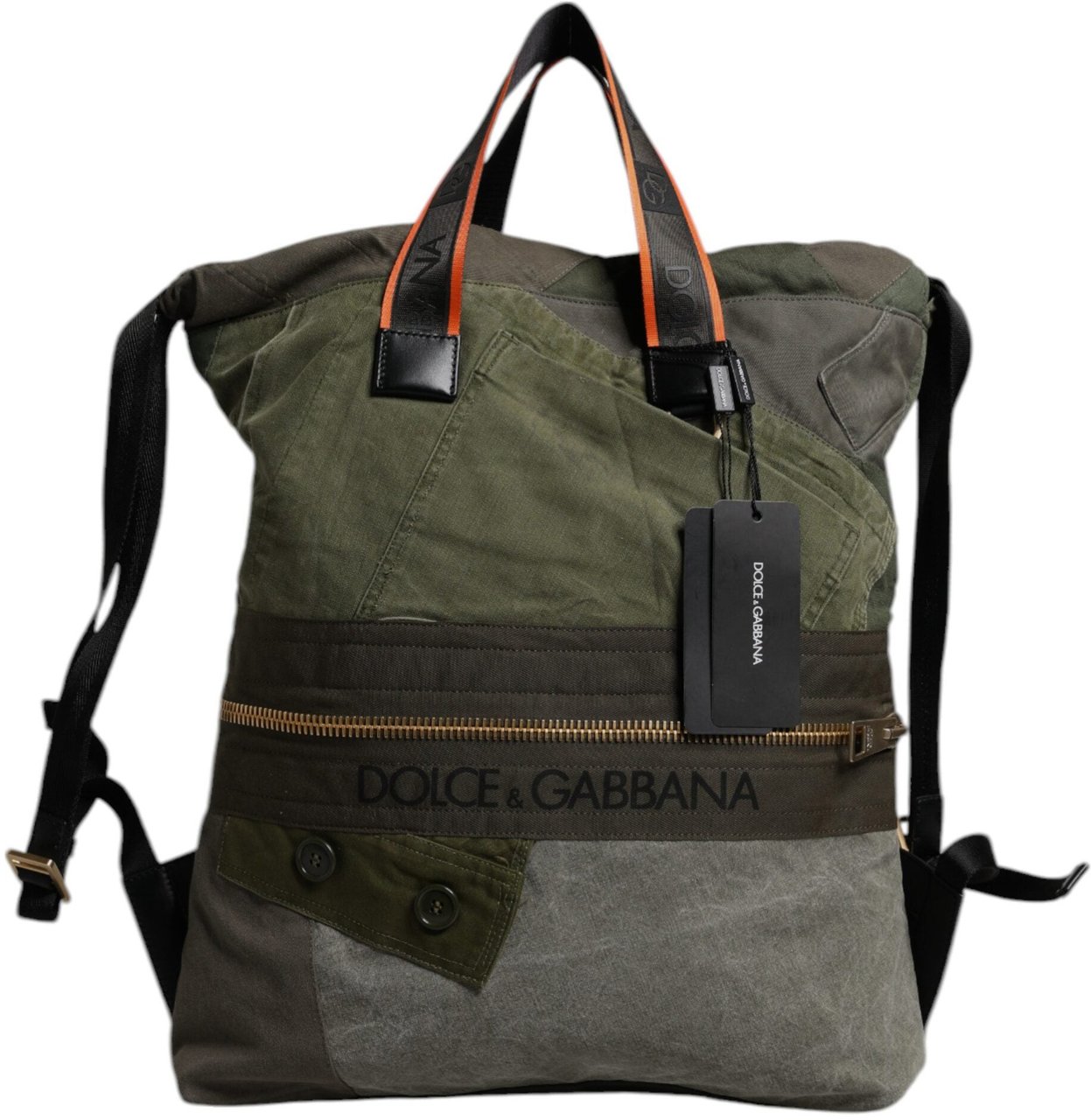 Dolce & Gabbana Military Green Patchwork Rucksack Backpack Bag Groen