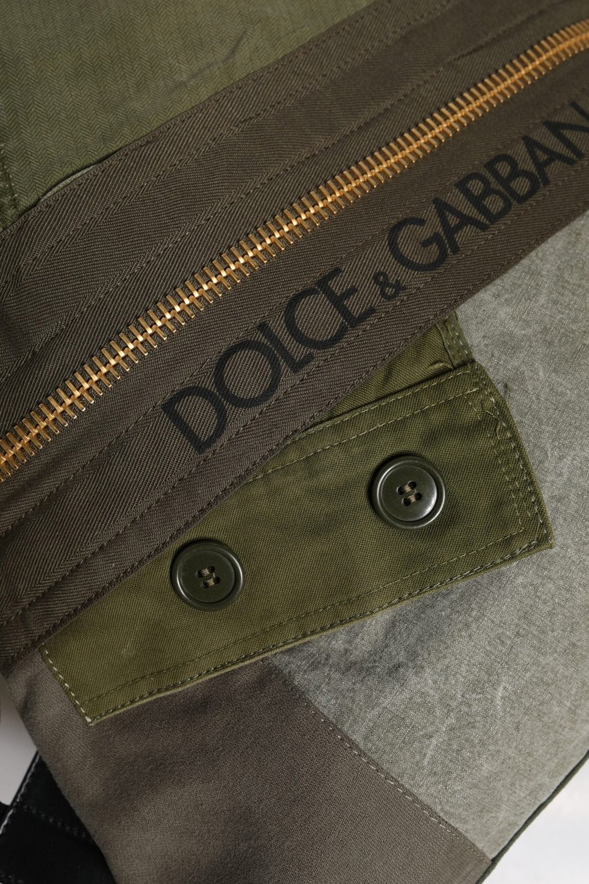 Dolce & Gabbana Military Green Patchwork Rucksack Backpack Bag Groen
