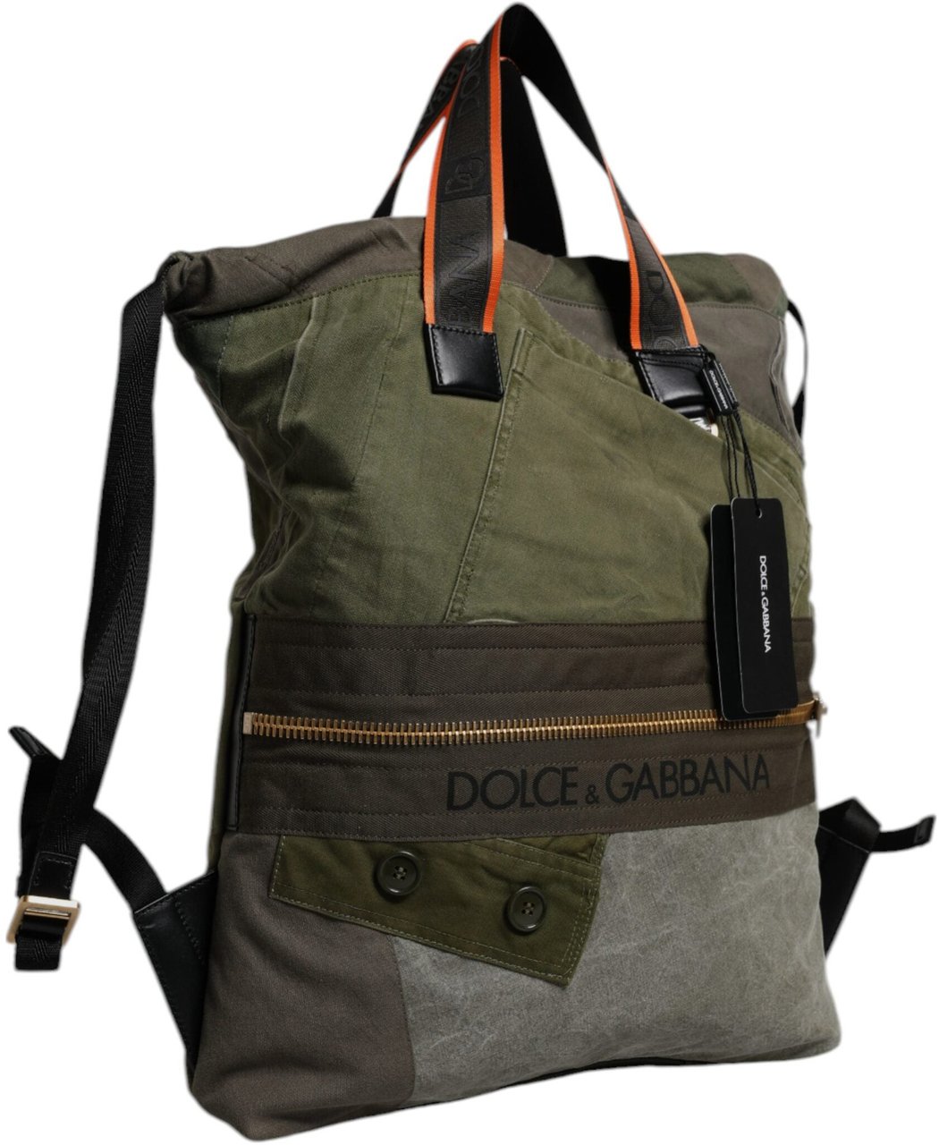 Dolce & Gabbana Military Green Patchwork Rucksack Backpack Bag Groen