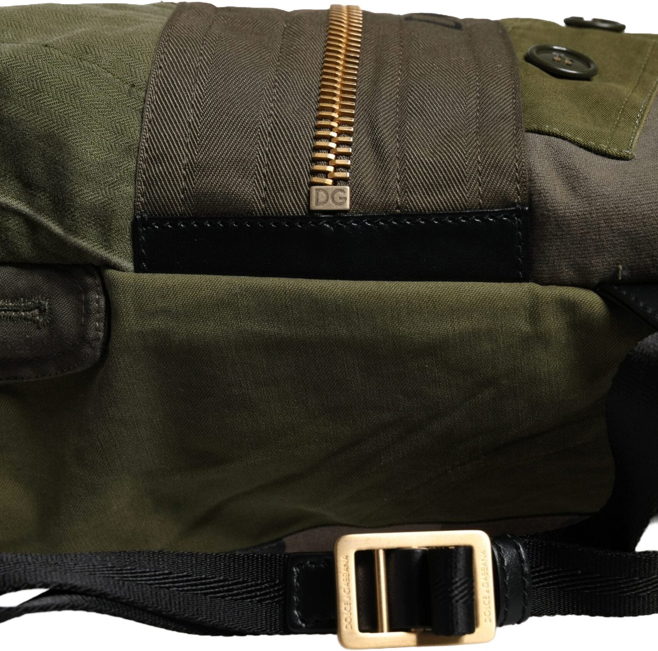 Dolce & Gabbana Military Green Patchwork Rucksack Backpack Bag Groen