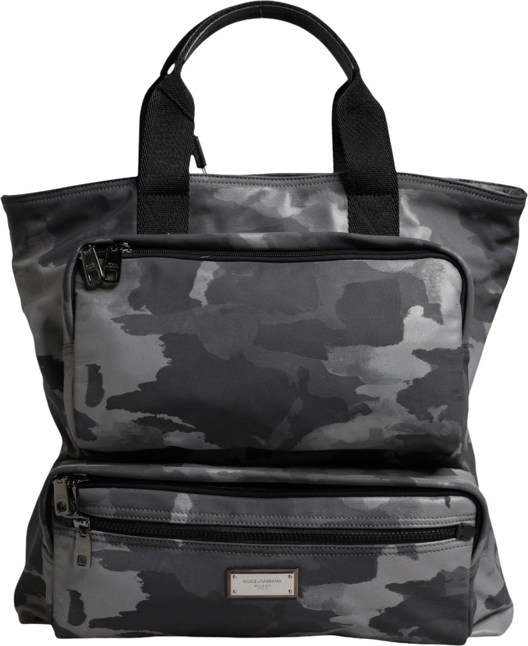 Dolce & Gabbana Gray Camo Cotton Multiple Compartments Tote Bag Grijs