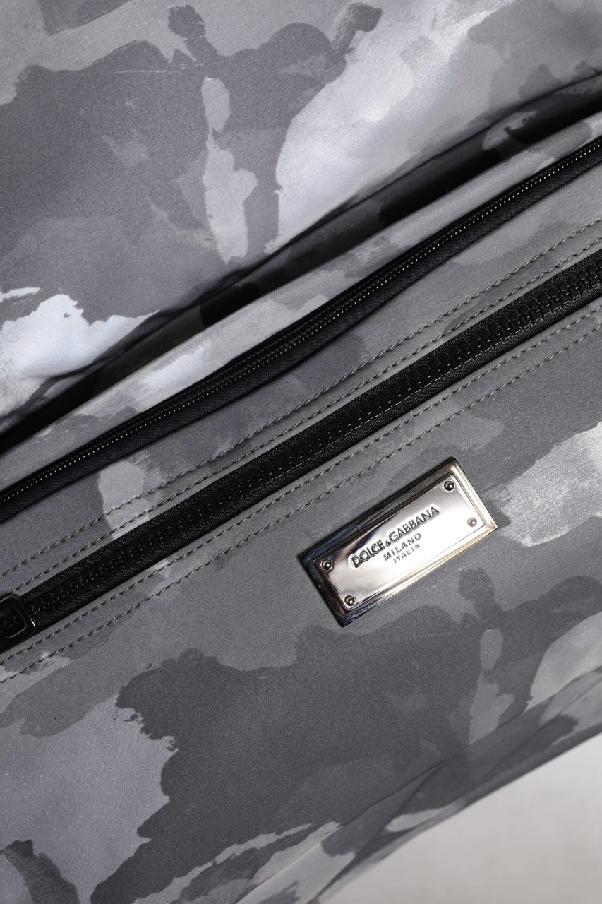 Dolce & Gabbana Gray Camo Cotton Multiple Compartments Tote Bag Grijs
