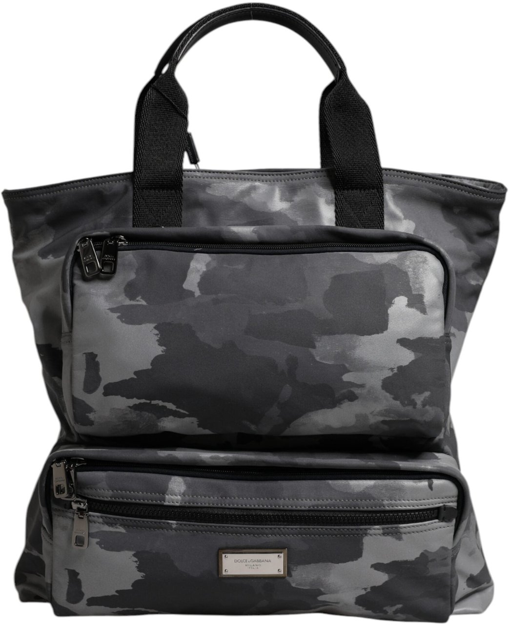 Dolce & Gabbana Gray Camo Cotton Multiple Compartments Tote Bag Grijs