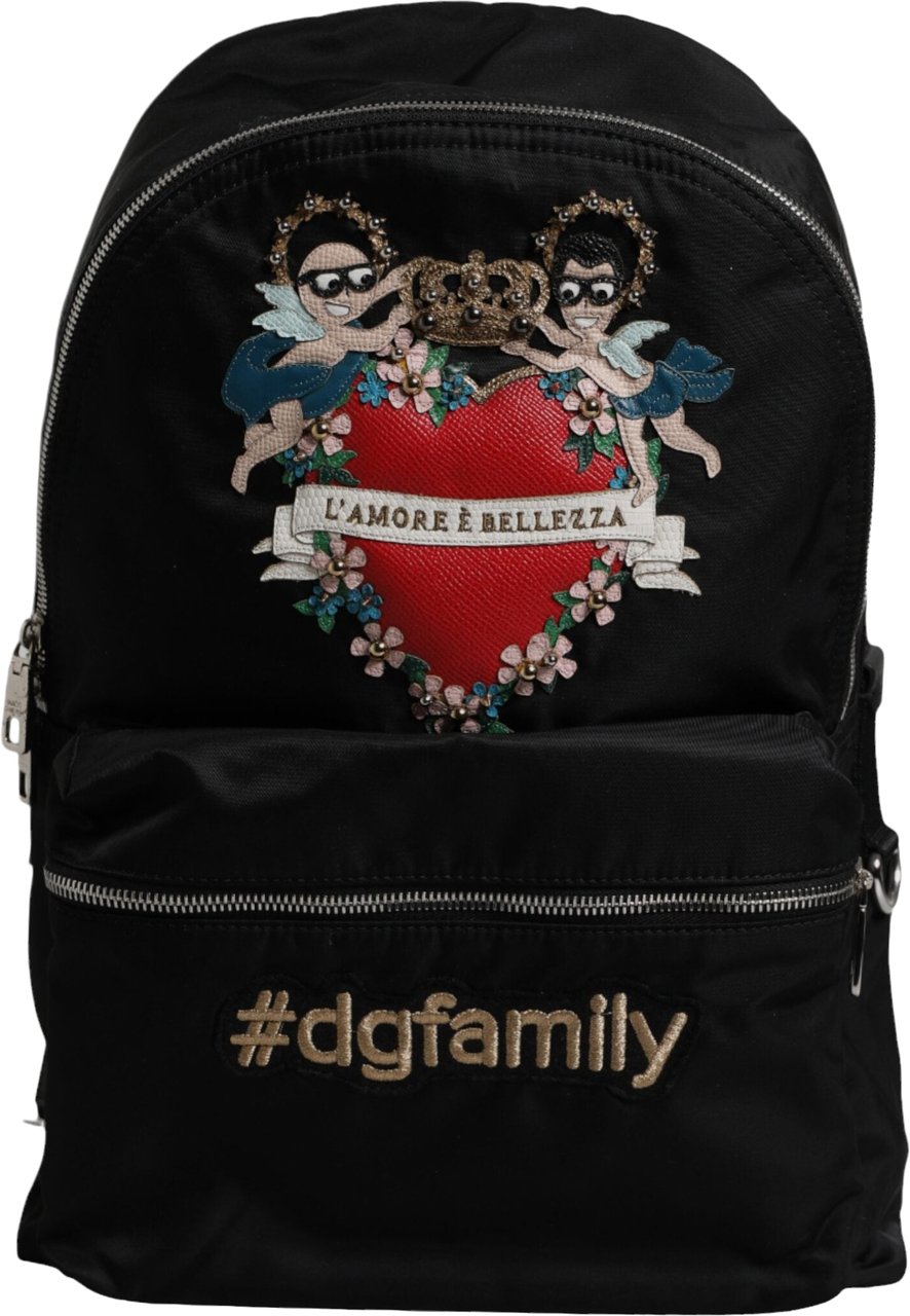 Dolce & Gabbana Black Nylon #DGFAMILY Embellished Backpack VULCANO Bag Zwart