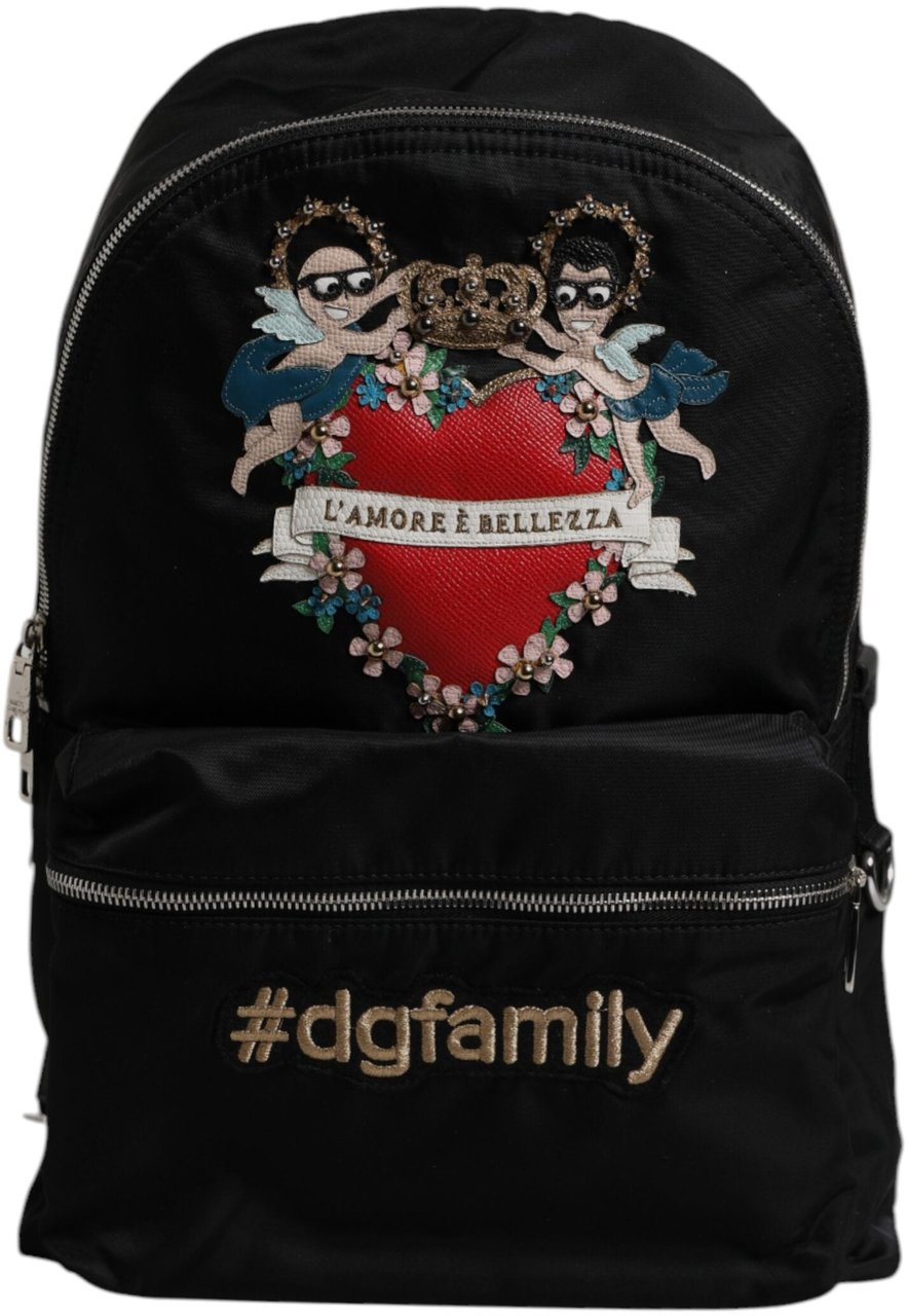 Dolce & Gabbana Black Nylon #DGFAMILY Embellished Backpack VULCANO Bag Zwart