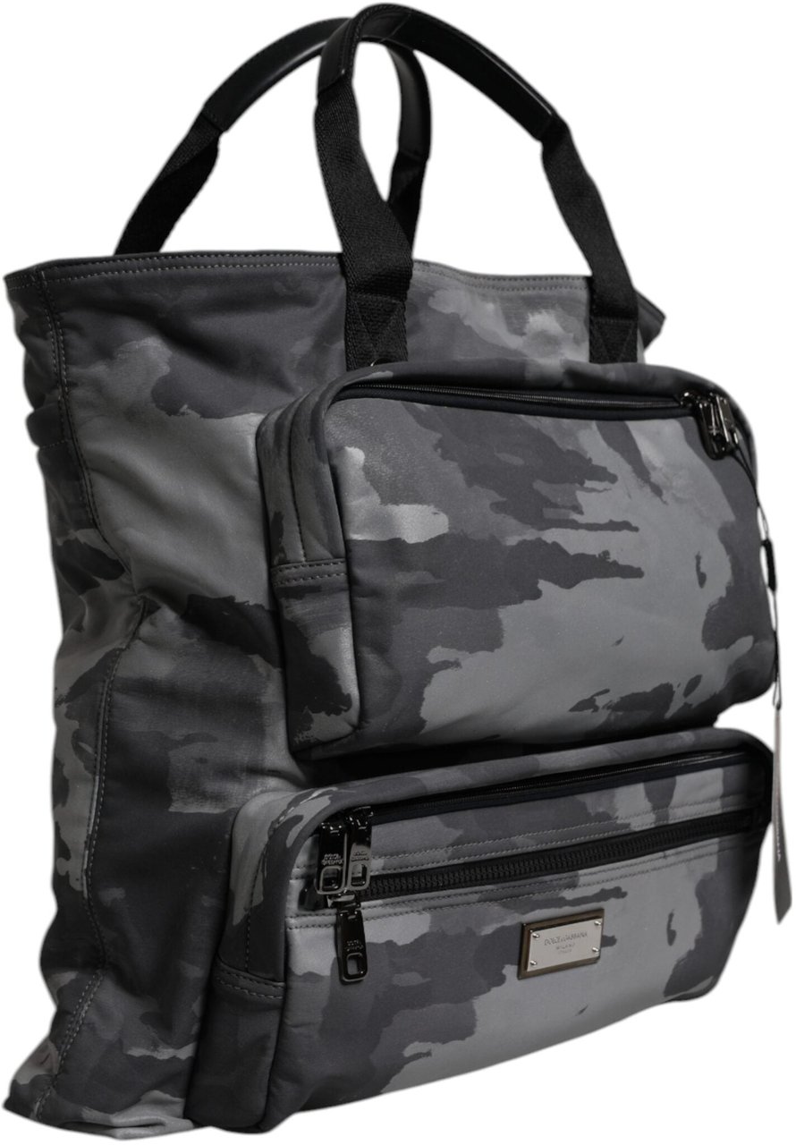Dolce & Gabbana Black Camouflage Shoulder Strap Logo Plaque Bag Zwart