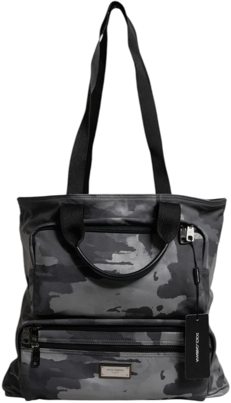 Dolce & Gabbana Black Camouflage Shoulder Strap Logo Plaque Bag Zwart