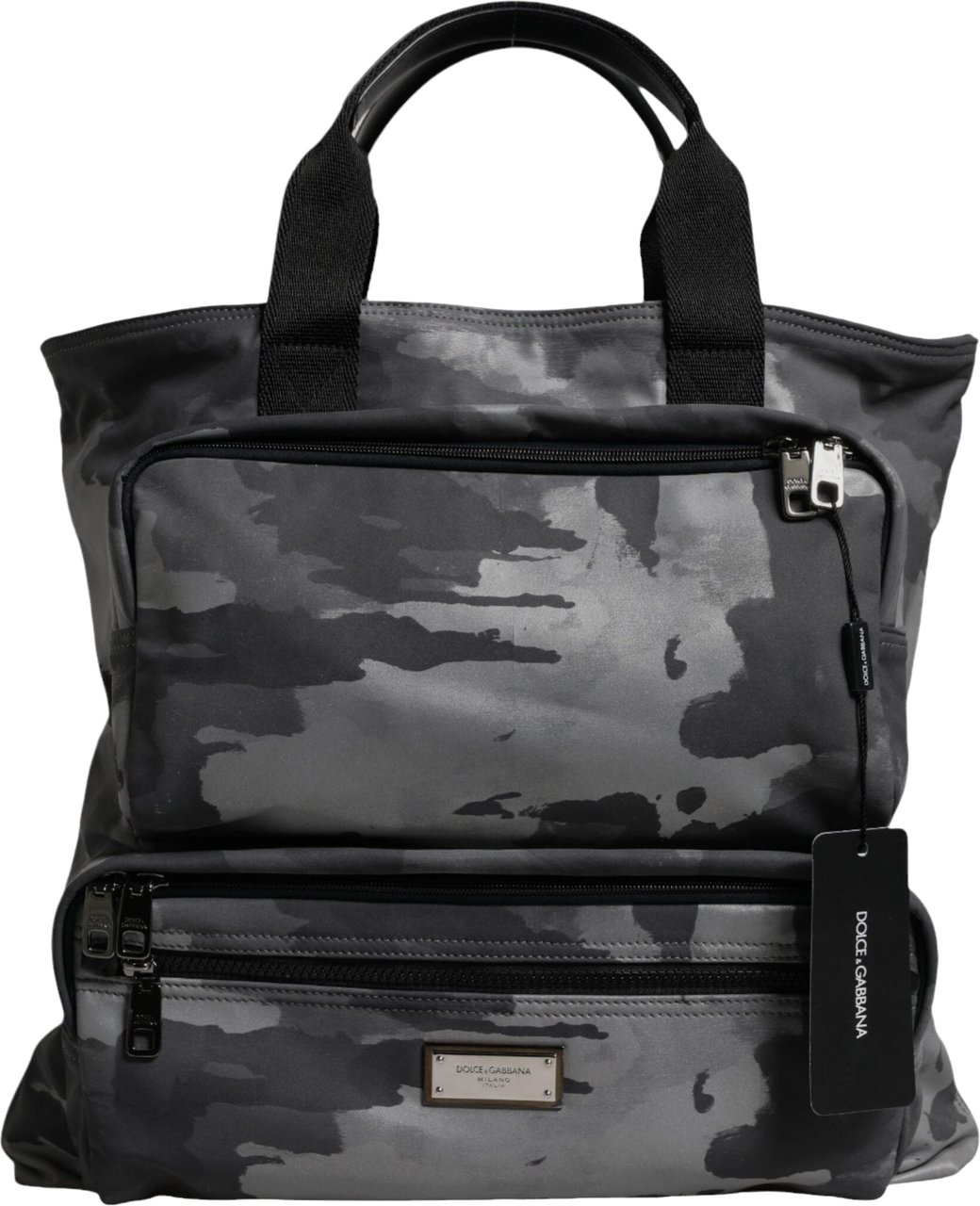 Dolce & Gabbana Black Camouflage Shoulder Strap Logo Plaque Bag Zwart