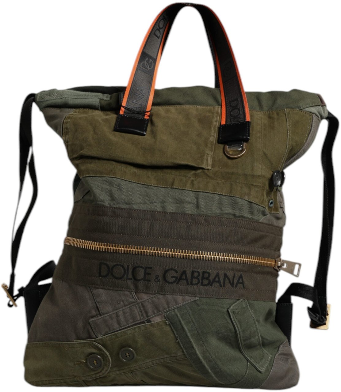 Dolce & Gabbana Military Green Patchwork Rucksack Backpack Bag Groen