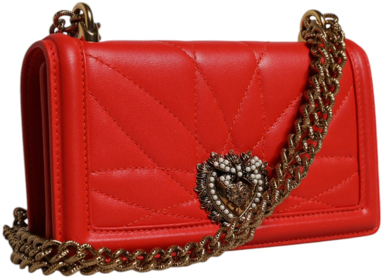 Dolce & Gabbana Red Quilted Devotion Crossbody Chain Phone Cover Bag Rood