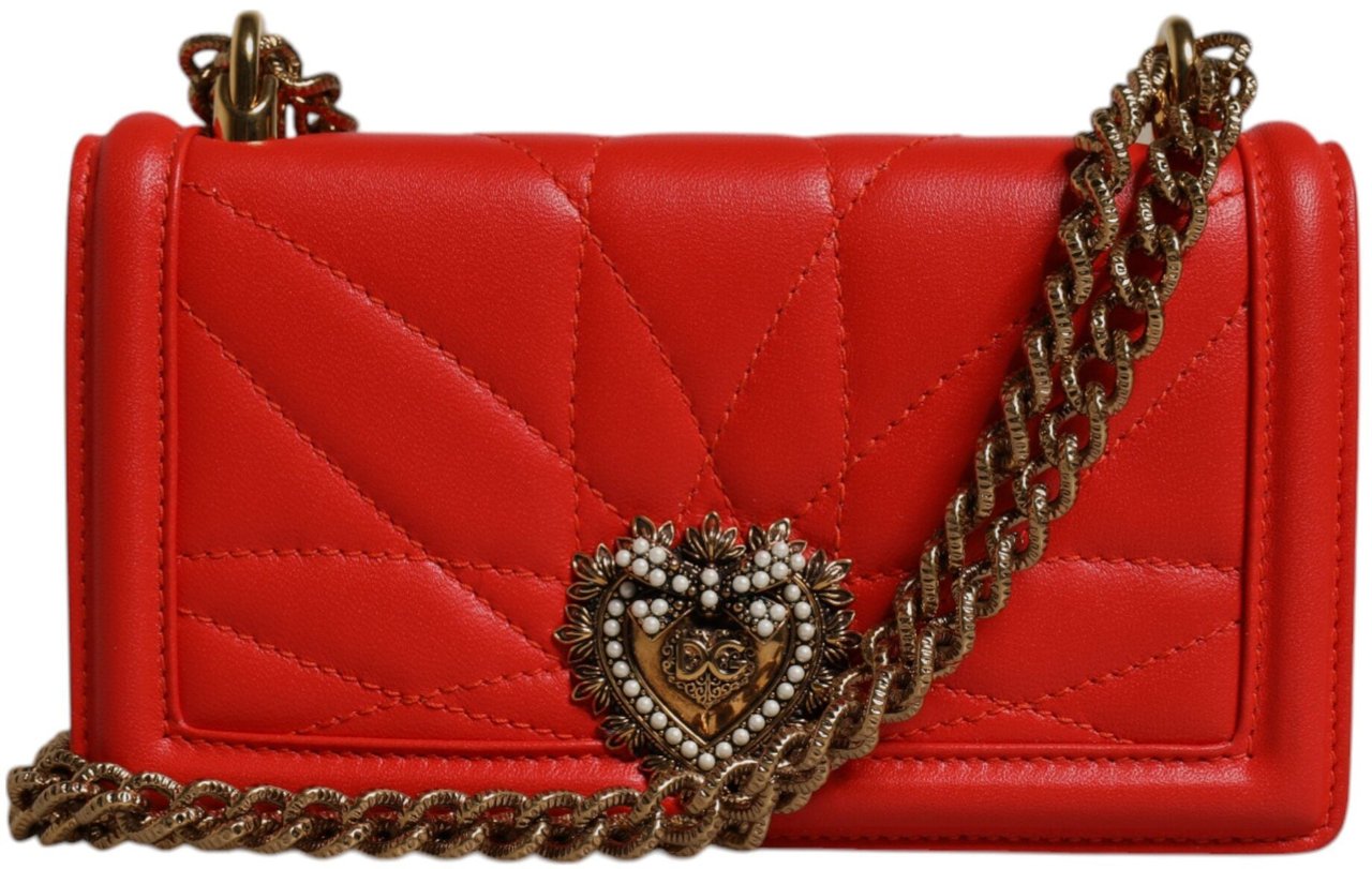 Dolce & Gabbana Red Quilted Devotion Crossbody Chain Phone Cover Bag Rood